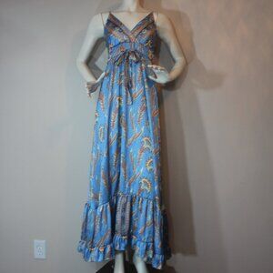 Robin maxi satin stripe mavi color ruffle dress  Polyester size EU 40/US 8